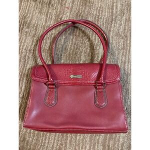 Liz‎ Claiborne Satchel Purse Top Handle Bag Snake Accents Red Small